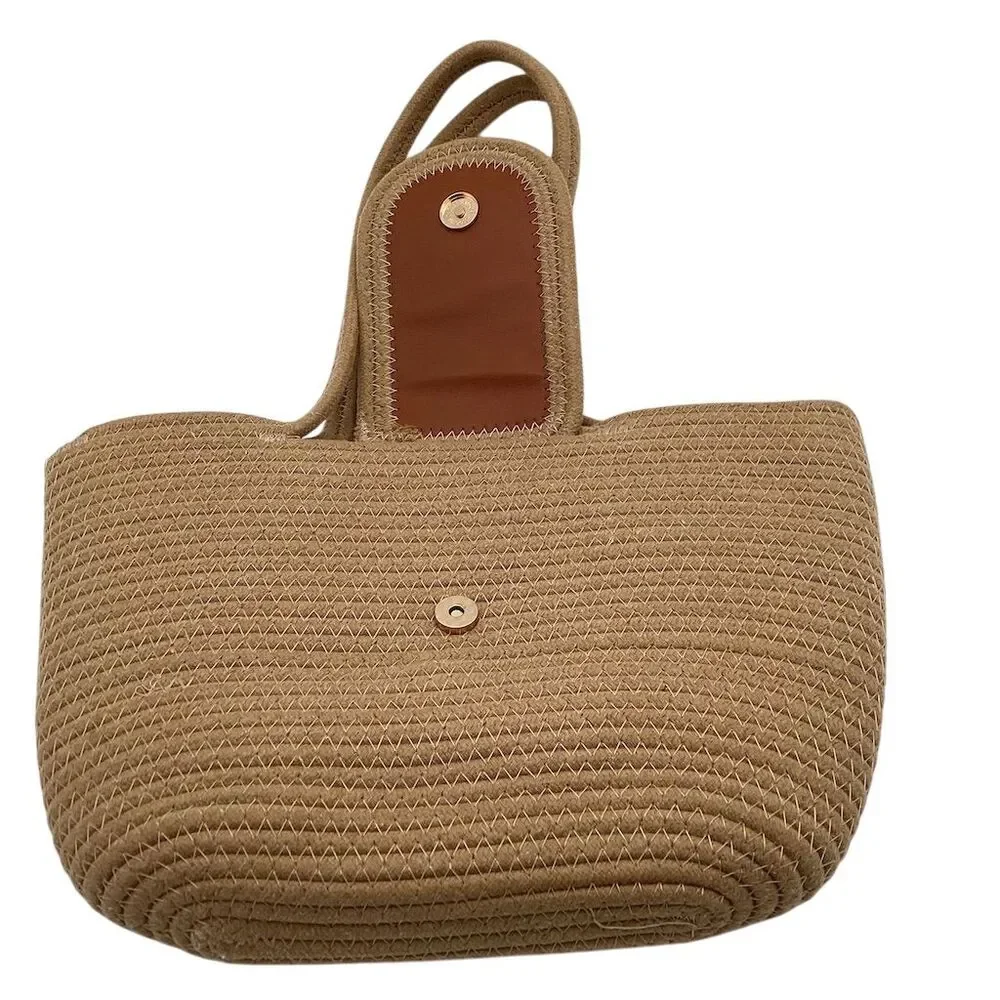 Handmade Woven Tote Bag Large Brown Cotton Rope Bucket Handbag‎